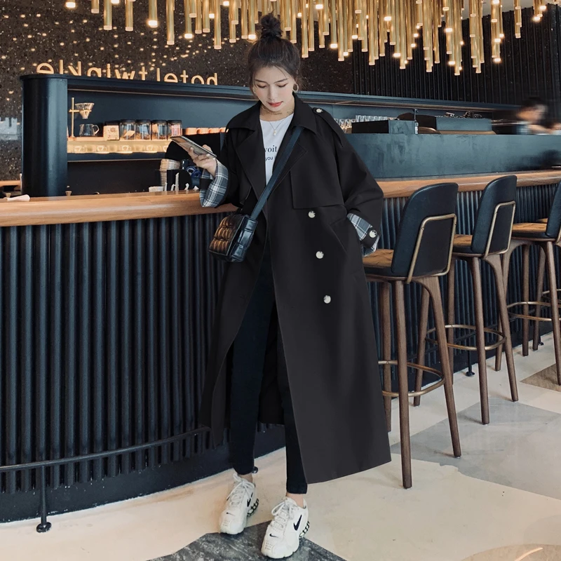 

Brand New Loose Oversize Double-Breasted Long Trench Coat for Women Duster Coat Windbreaker Lady Outerwear Spring Autumn Clothes