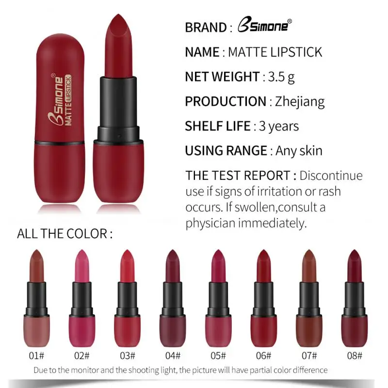 

8 Colors Lips Makeup Lipstick Lip Gloss Long Lasting Moisture Cosmetic Lipstick Velvet Red Lip Matte Lipstick Waterproof TXTB1