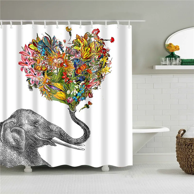 c0550 Animals Elephant Shower Curtains Pattern Bathroom Curtain Set Nordic Polyester Bath Screens Waterproof With Hooks - Цвет: c0550