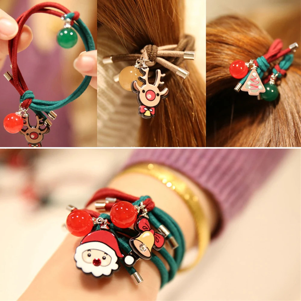 

Santa Elk Knotted Hair Band Women Hair Ring Accessories Cartoon Hair Rope Lovely Elastic Headband Ponytail for Girls