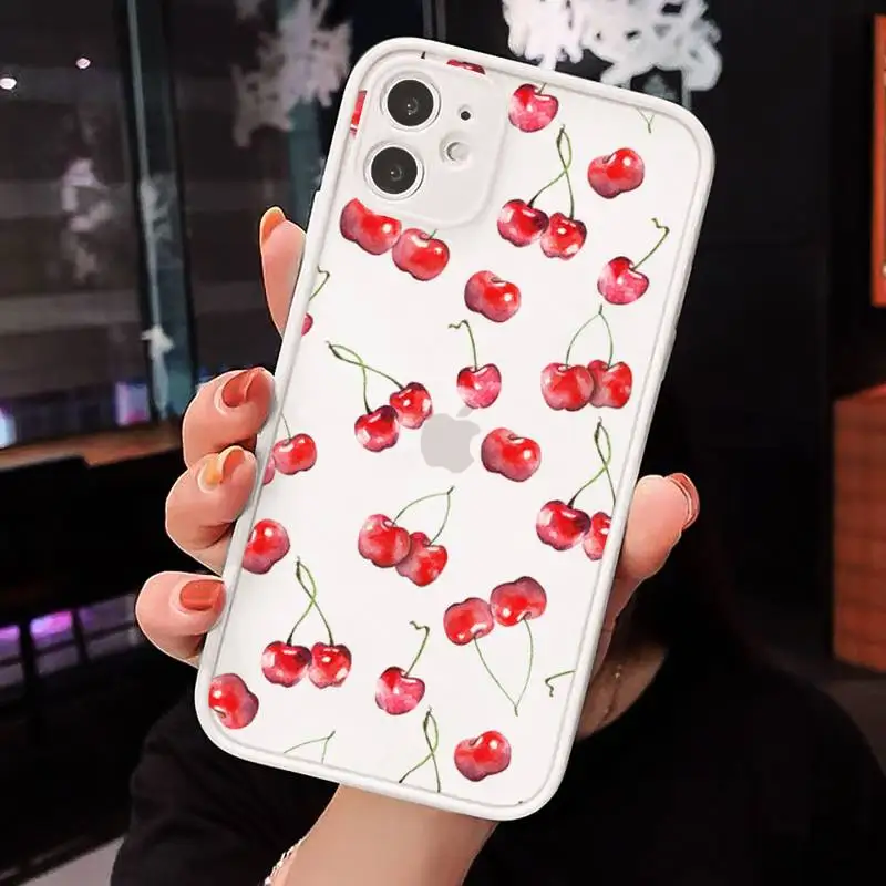 

Cute Strawberry Cherry Phone Case Matte Transparent for iPhone 7 8 11 12 s mini pro X XS XR MAX Plus cover funda