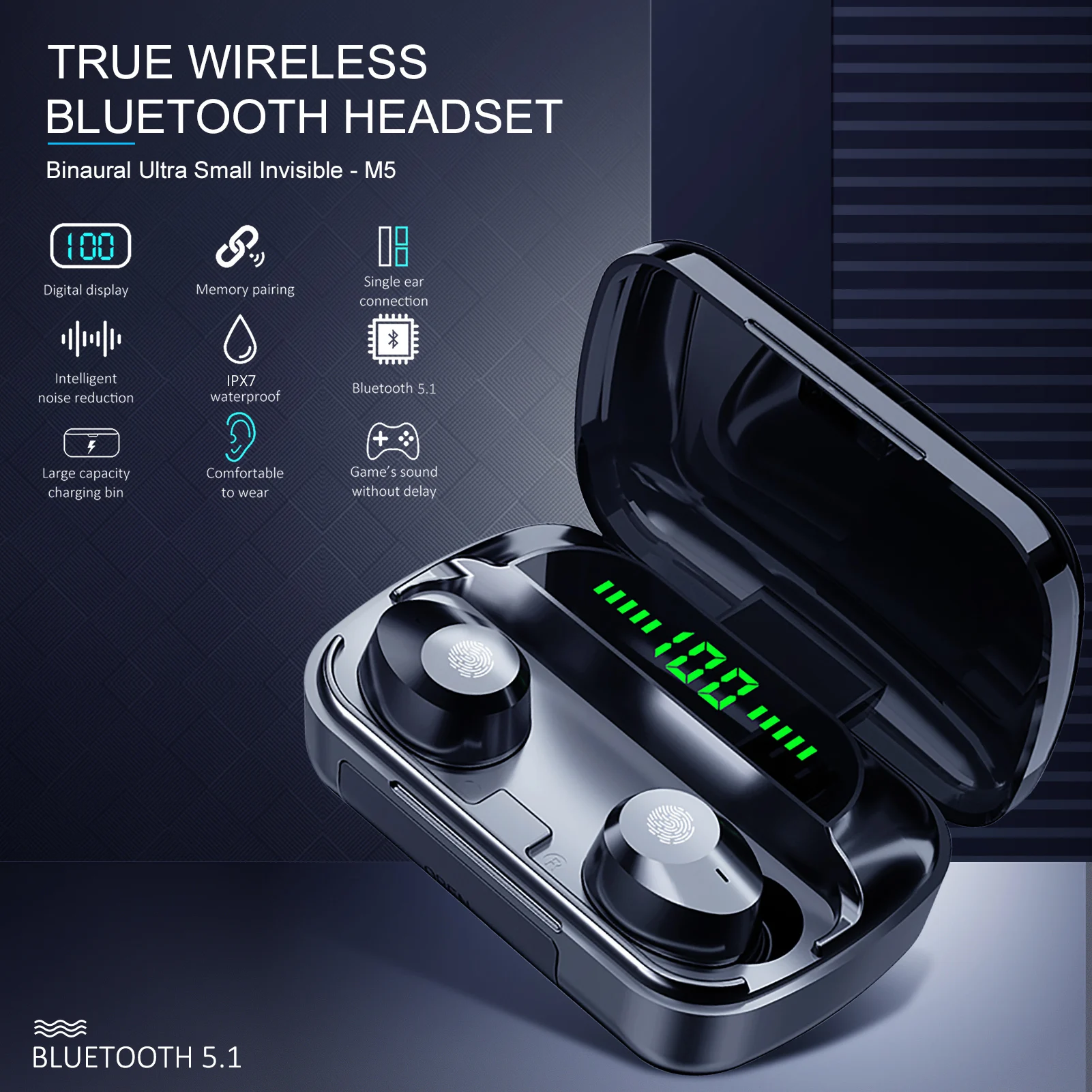 

2000mAh TWS Bluetooth 5.0 Earphones Charging Box Wireless Headphone Stereo Sports Waterproof Earbuds Headsets With Microphone