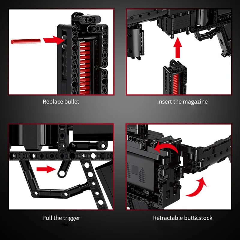 

Toys MOULD KING 14001 MP5 Shooting Gun Model Building Block Set Simulation Manually Loaded Weapon Toy for Adults Children Gift