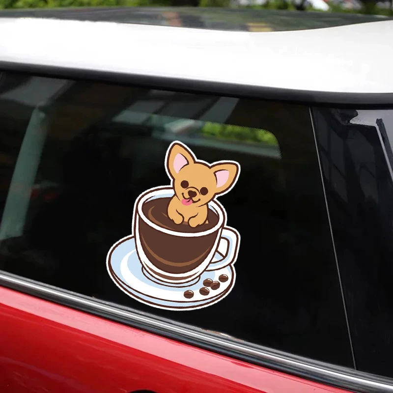 

B0127 Self-adhesive Decal Chihuahua Coffee Car Sticker Waterproof Auto Decors on Bumper Rear Window Laptop Home Decor Wall