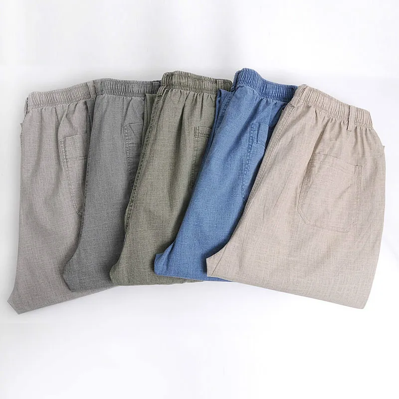 

Men's High Waist Trausers Summer Pants Clothing Novelty 2021 Linen Loose Cotton Elastic Band Thin Work Vintage Wide Legs Pants