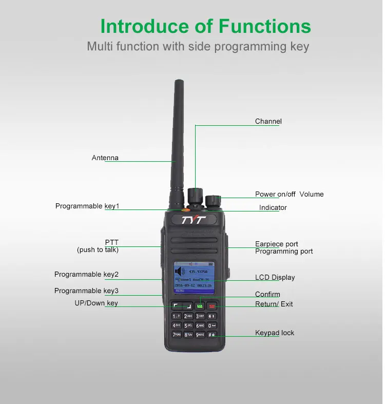 TYT MD-398 DMR радиостанция IP67 Водонепроницаемый 136-174 МГц 10 Вт рация с GPS встроенный 2800 мАч радиоприемник