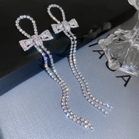 2021 new flash diamond bowknot tassel earrings women simple design cold wind korean temperament earrings trend