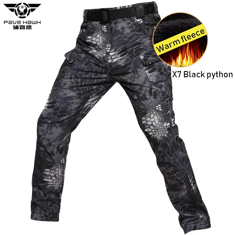 x7 black python IX9 зимние тактические штаны теплые водонепроницаемые Мягкие флисовые брюки карго мужские военные камуфляжные армейские мужские повседневные брюки женские - Цвет: x7 black python