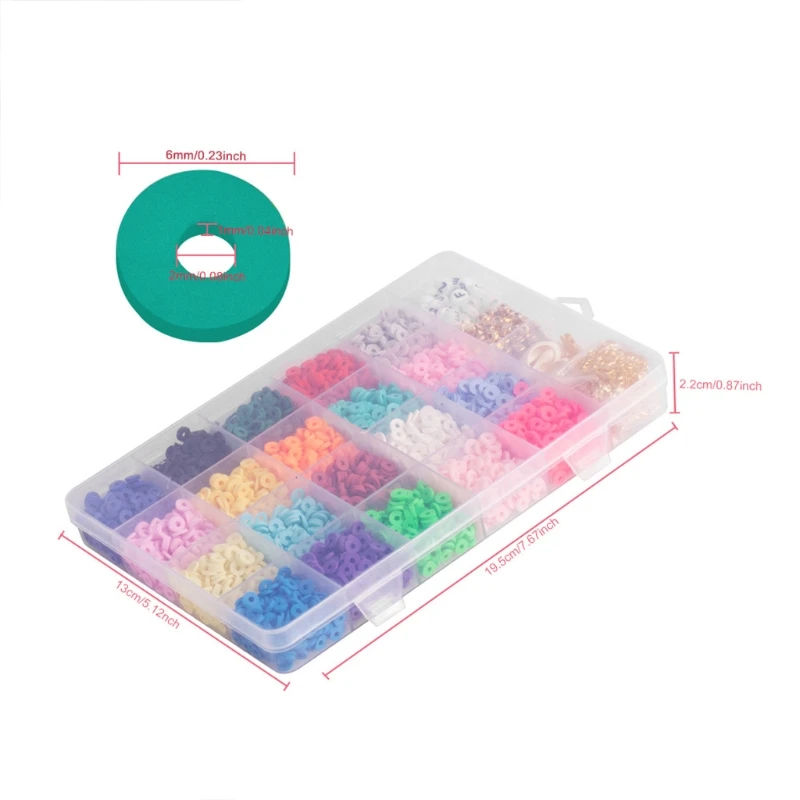 

094B Clay Spacer Beads Bracelets Necklace Earring DIY Craft Kit with Pendant Jump Rings Pack Bracelets 6mm Flat Clay Beads