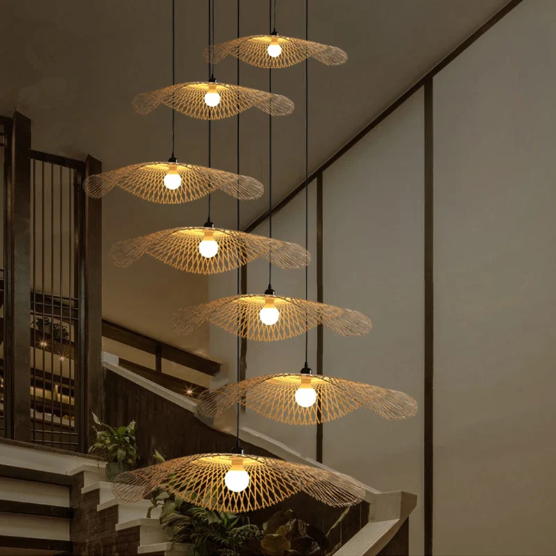 Hand Woven Bamboo Pendant Lights Natural Rattan Shade Cap Hanging lampDining Rroom Bedroom Dining Room Bamboo Lamp images - 6