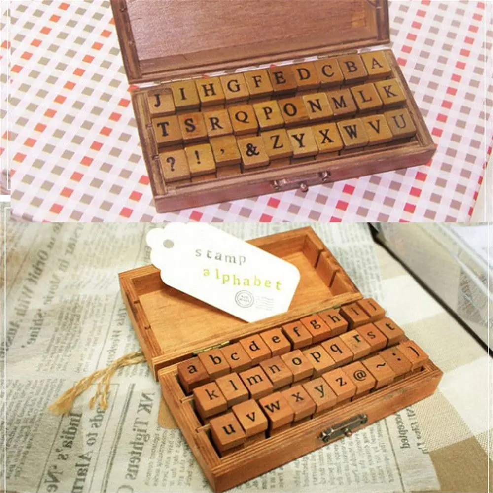 

12/30pcs Retro Alphabet Letter Stamps Vintage Uppercase Lowercase Wooden Rubber Stamps DIY Craft for Scrapbooking Stamps Set