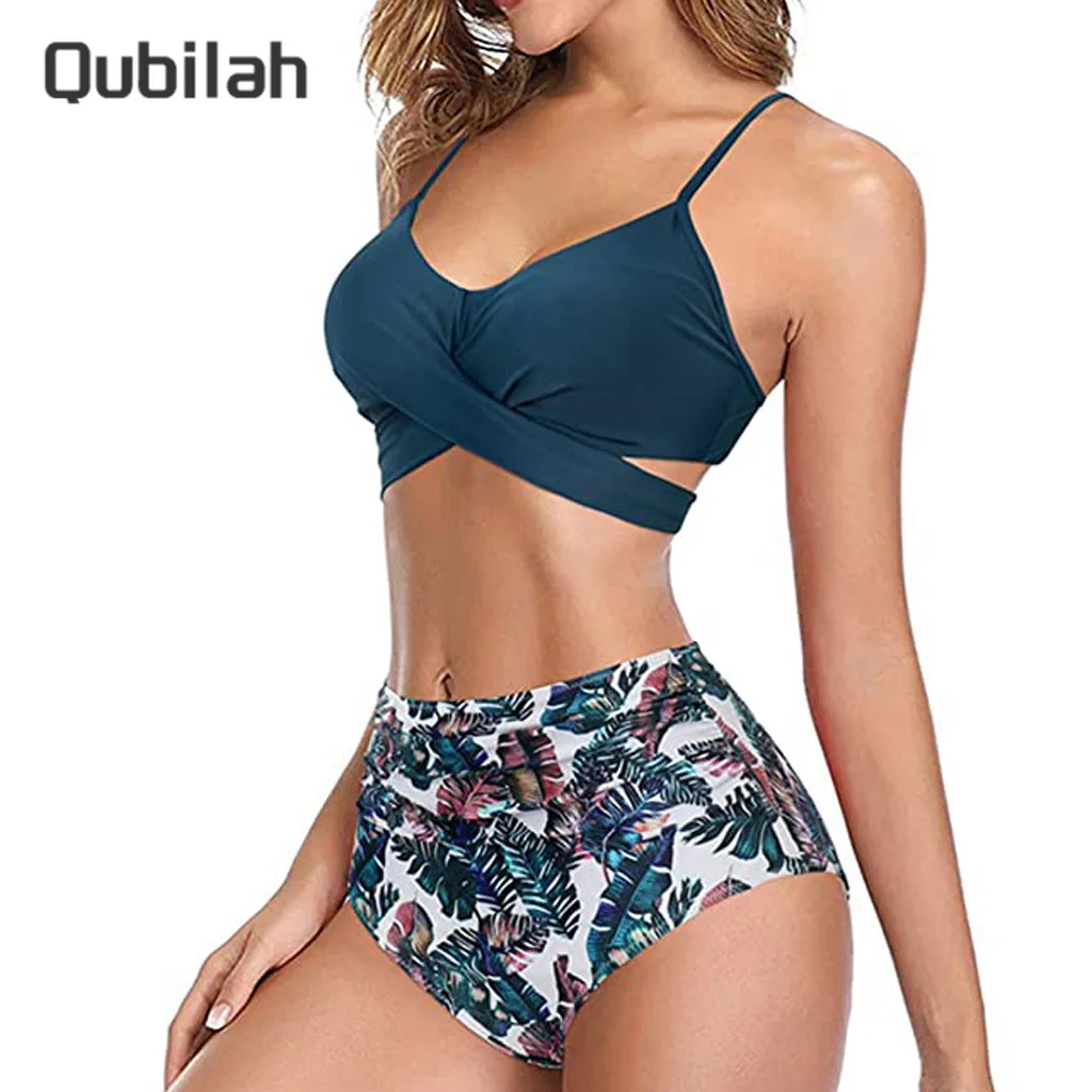 

2021 Leopard Print Cross Swimsuit Split Two Piece High Waist Bikini Sexy Bodysuit for Women Summer Beach Swimwear Women Biquini