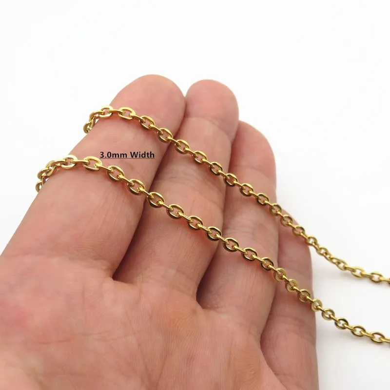 3.0mm Width Золото-цвет Нержавеющая сталь классическая цепочка Цепочки и ожерелья для мужчин, Для женщин цепи, Модные украшения 3 мм* 40 мм/45/50/55/60/65/70/90 см - Окраска металла: 3.0mm Width