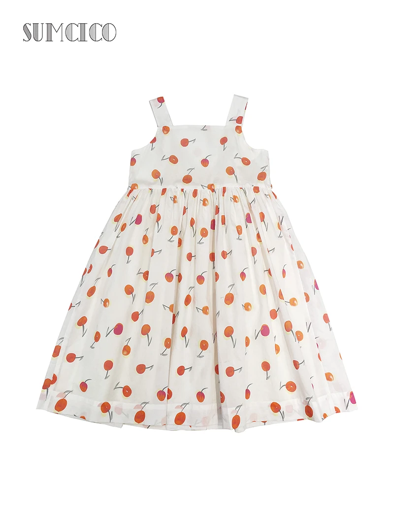 

Sumcico 2021Summer Girls Dress With Coloful Cherry Printed