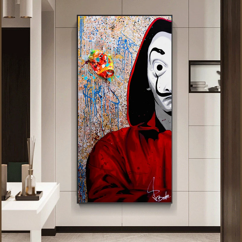 

Man In Red Wearing A Mask Wall Art Canvas Painting Nordic Posters and Prints Wall Pictures for Living Home Decoration Frameless