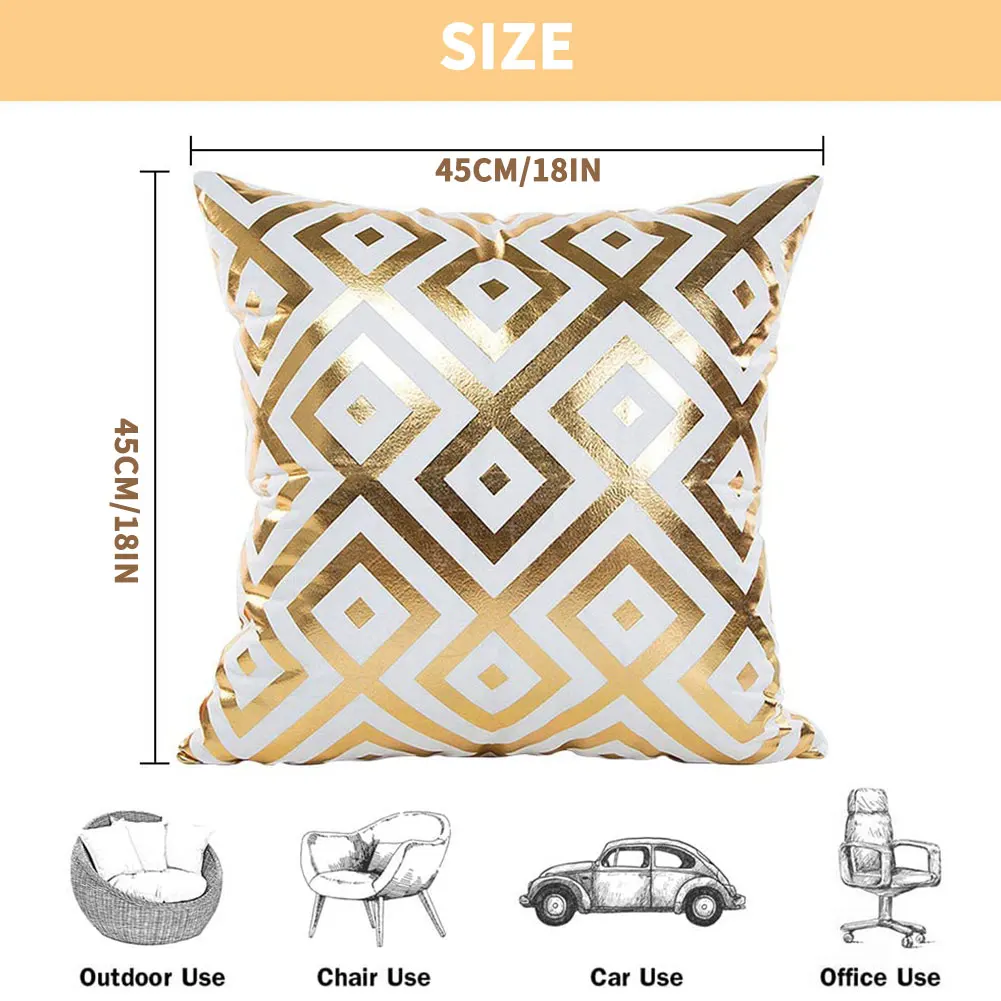 

Cushion Cover Bronzing Print Square Throw Pillow Sofa Decorative Cushion Cover Home Decor Case With Invisible Zipper 45*45CM