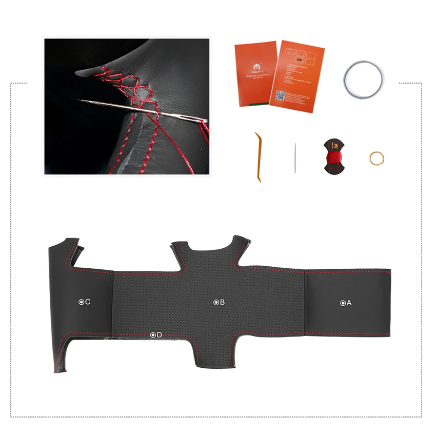 

MEWANT Black Genuine Leather Soft Hand Sew Wrap Car Steering Wheel Cover for Peugeot 308 2007 2008 2009-2013 408 2012 2013 2014