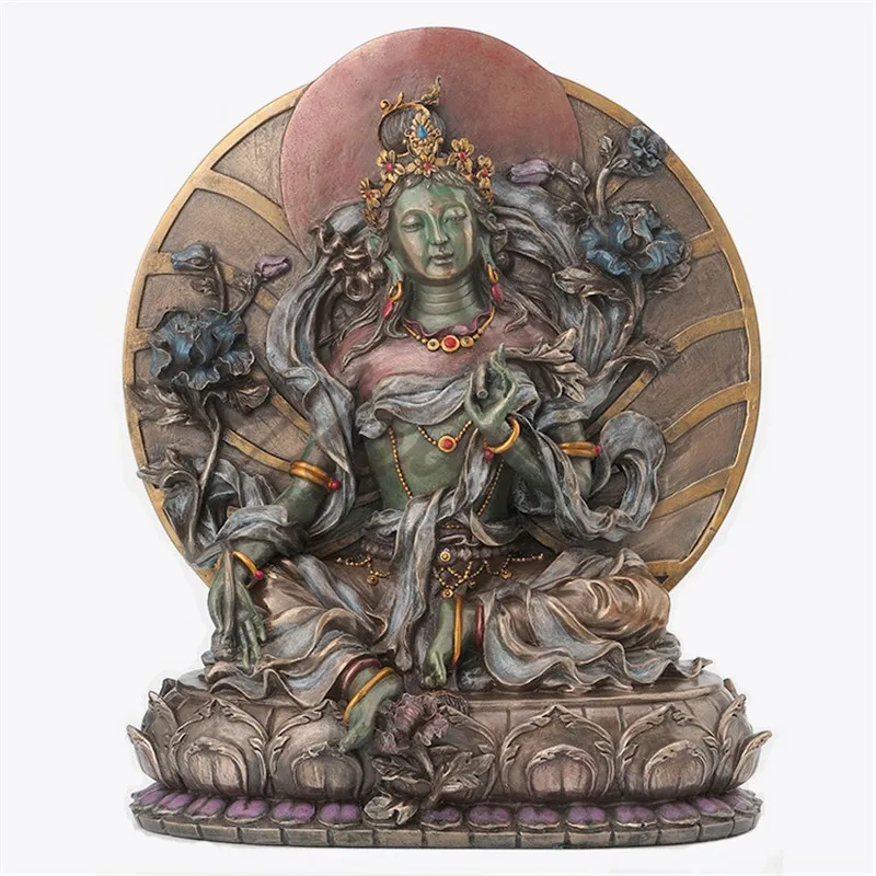 

CHINESE STYLE CREATIVE BODHISATTVA TARA BUDDHA ART FIGURINE GREEN TARA STATUE RESIN CRAFTS HOME DECORATION BIRTHDAY GIFT R4166