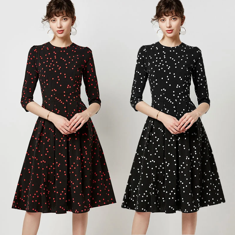 Женское винтажное платье в горошек RANLEGE элегантное с круглым вырезом и рукавом до