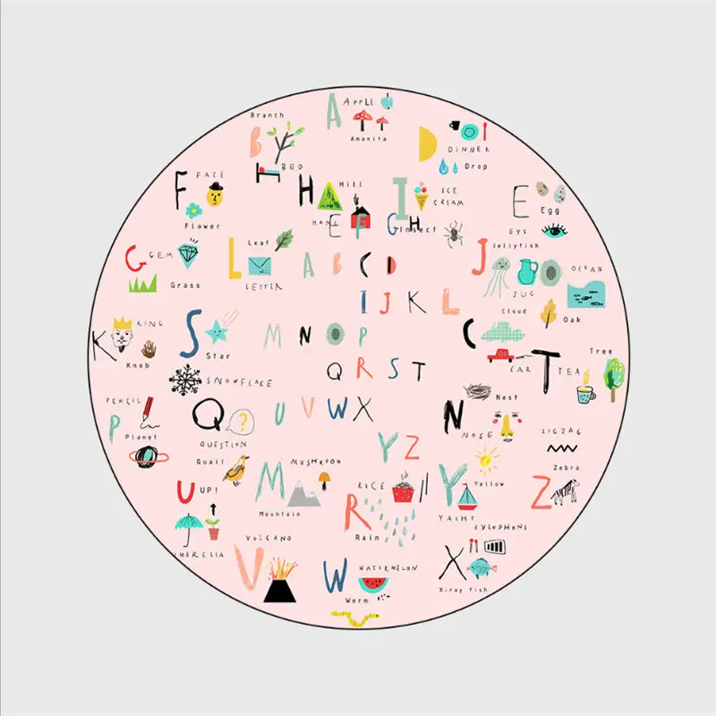 

Cartoon Carpets for Bedroom Letter Pattern Round Rug Area Rug for Living Room Rugs for Children Rooms Pink Rug