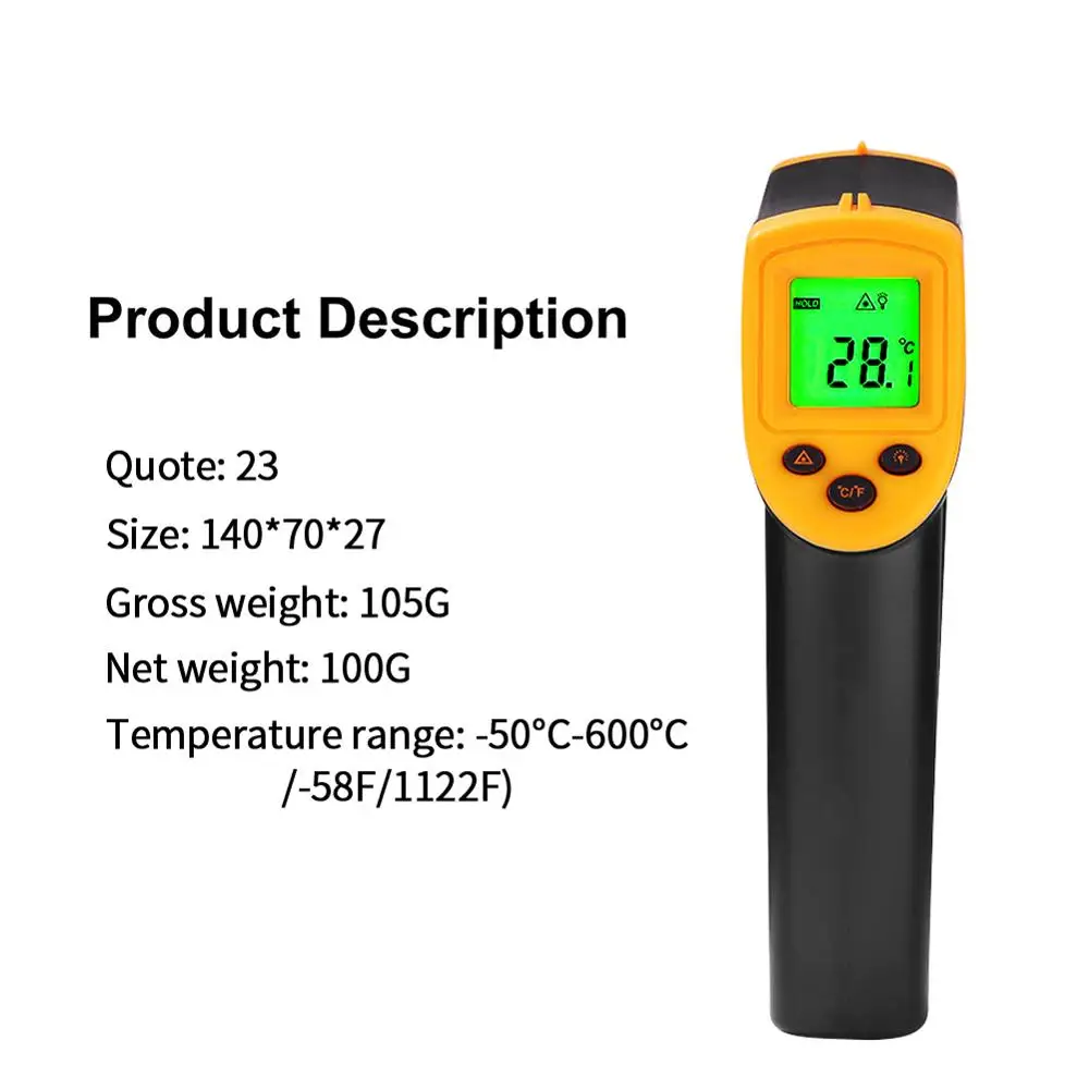  50 ~ 600 ℃ цифровой термометр HW600 пистолет пирометр ℃/℉ высокотемпературный