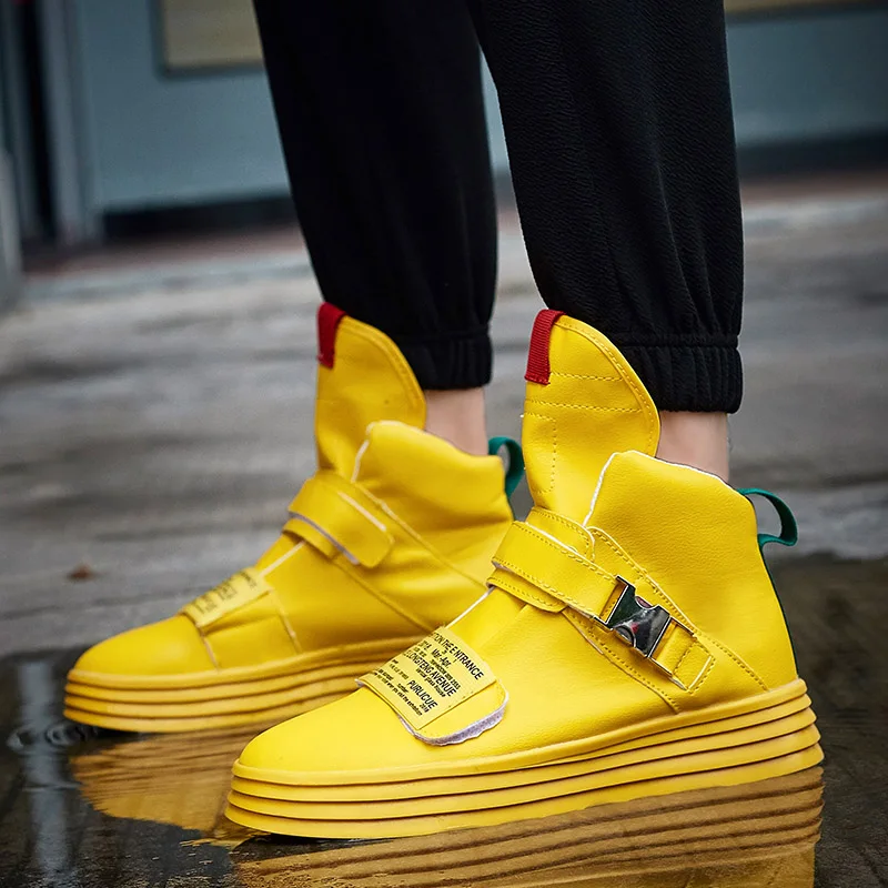 Autumn Winter Yellow Buckle High top Sneakers Men Superstar Comfort Shoes Casual Hip-hop Fashion zapatos hombre |