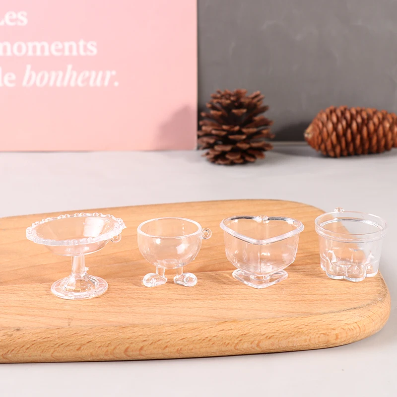 

5pcs Doll House Miniature Transparent Cup Tableware Set Drink Cups Dish Plate Dollhouse Decoration