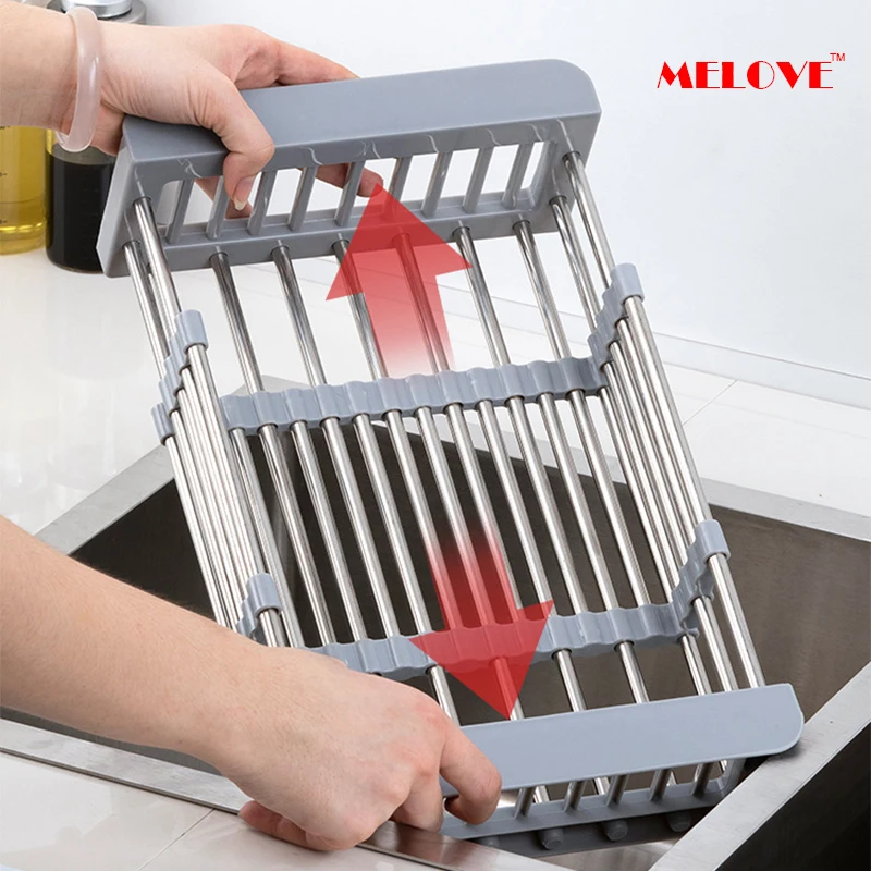 

Выдвижная сливная стойка из нержавеющей стали для фруктов, овощей, тарелок, большая емкость, сливная стойка, кухонные инструменты