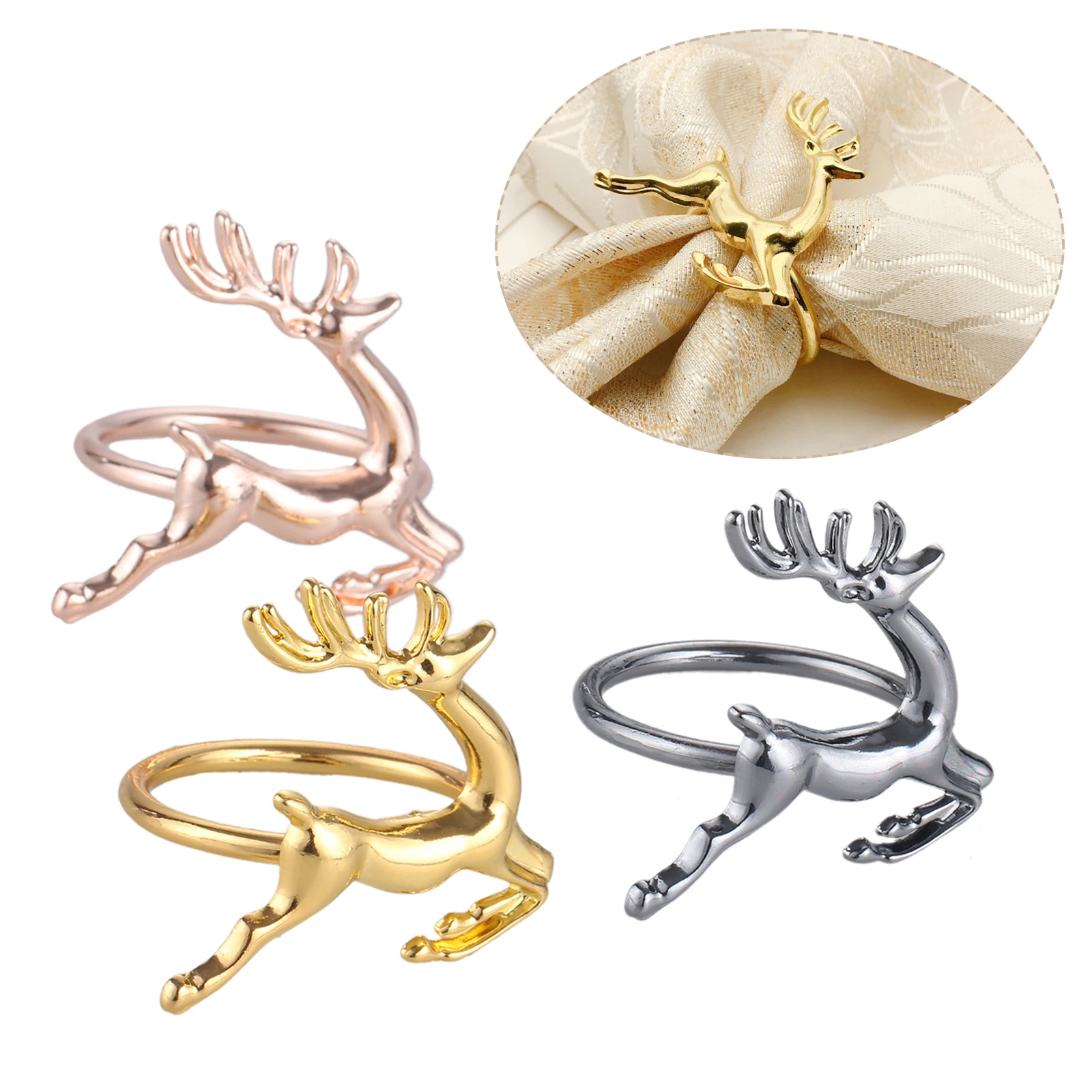 

6Pcs Alloy Deer Napkin Rings Christmas Holidays Wedding Parties Dinners Decorative Napkin Buckle Napkin Decor