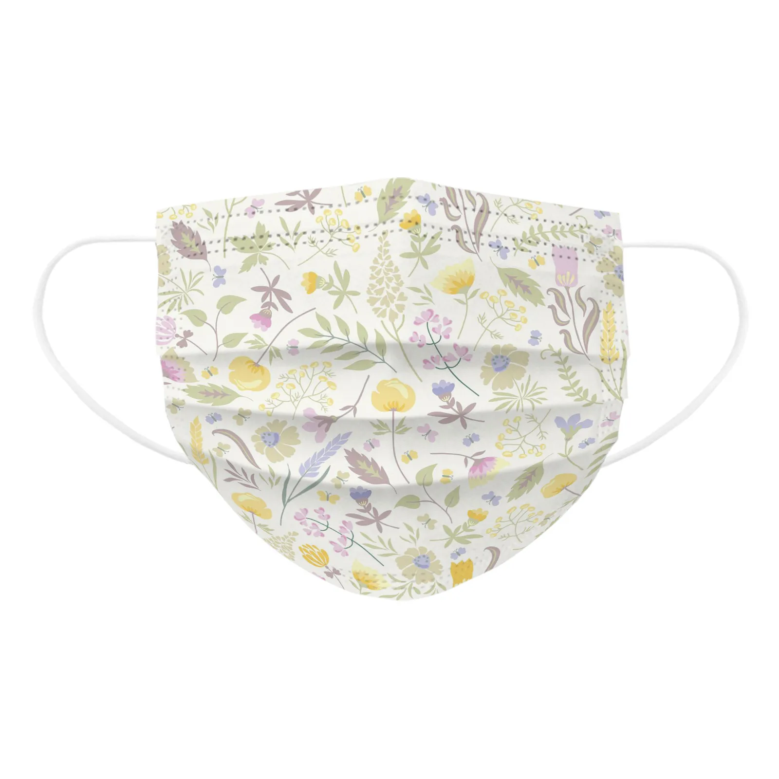 Маска для лица одноразовая с мультяшным цветочным принтом 3-слойная