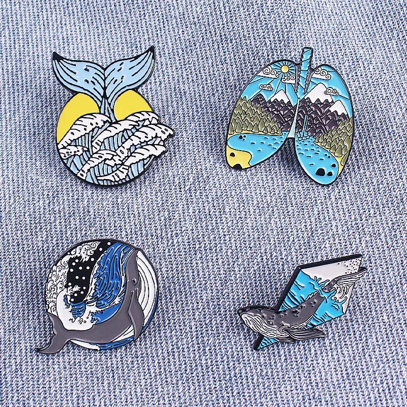 

Wave Whale Series Zinc Alloy Pins Blue Ocean Brooches Badges For Clothes Fashion Pins Animals Cute Gifts for Friends