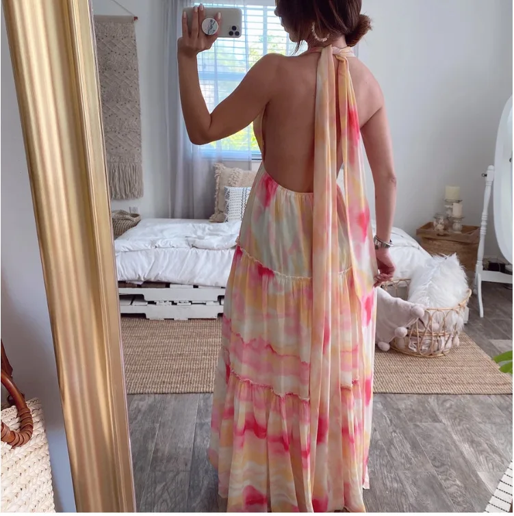 

Gradient Deep V Multi Rope Bandage Open Back Irregular Dress Plus Size Dress Dresses for Women
