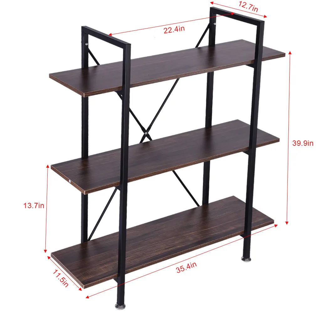 

3-Tier Industrial Bookcase And Book Shelves Vintage Wood And Metal Bookshef for Living Room Bedroom Kitchen Dining Room