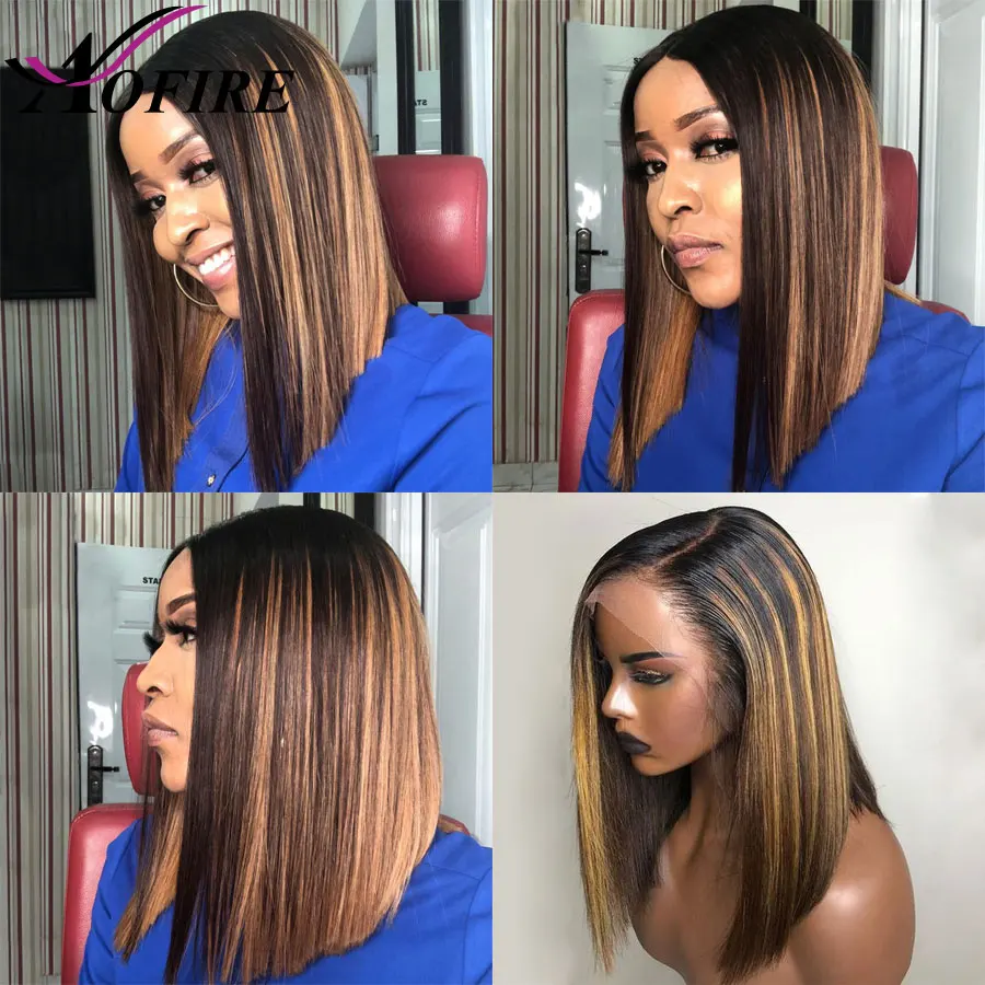 Парики из натуральных волос на кружеве для женщин короткий Боб медовый блонд