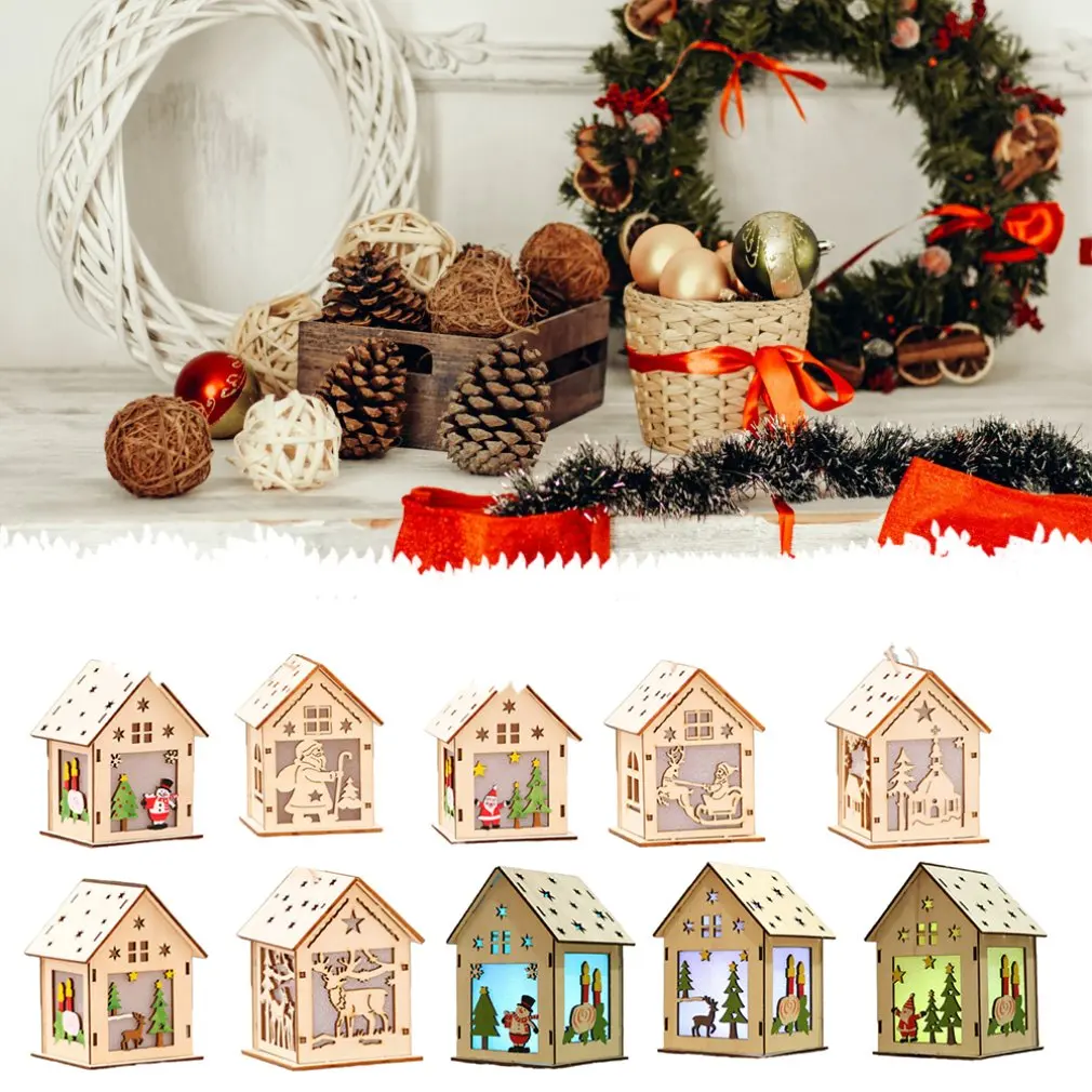 

New Year Christmas DIY Luminous Cabin Innovative Christmas Snow House With Light Colorful Wooden Cottage Decoration