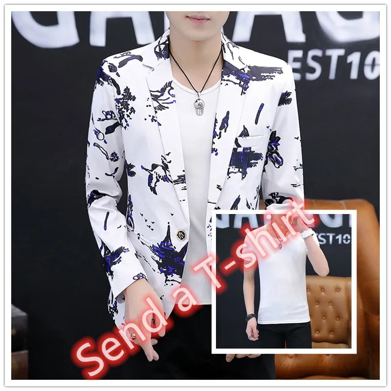 

DYB&ZACQ 2021 men's leisure suit spring new single top splash-ink Korean version slim suit long flow versatile coat