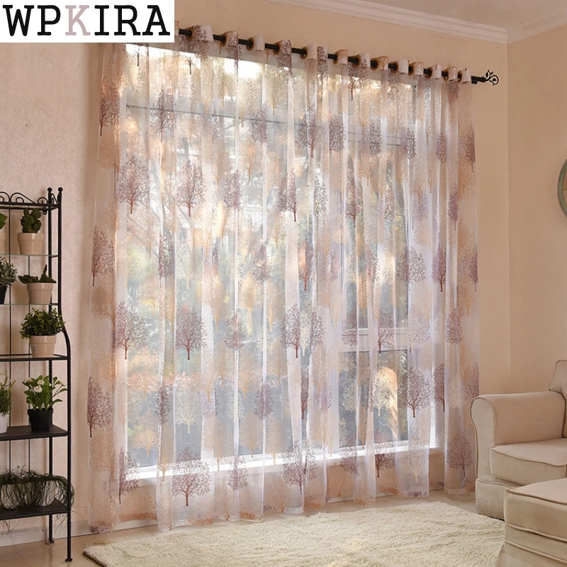 

Pastoral Brown Tree Sheer Curtain for Living Room Thin Voile Drape Custom Made Kitchen Coffee Partition Home Decoration S310&C