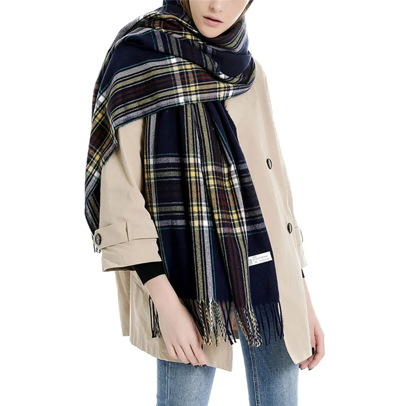Женский теплый шарф в клетку Пашмина зимний оверсайз длинная шаль |