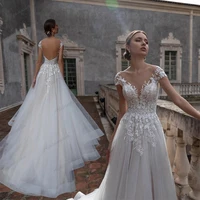 fairy wedding dress 2022 sexy backless beading tulle appliques a line ivory bridal gown vestido de noiva casamento