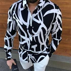 Мужская атласная рубашка, Повседневная приталенная рубашка в черно-белую полоску, с цветочным принтом, с длинным рукавом, в стиле панк, 2021