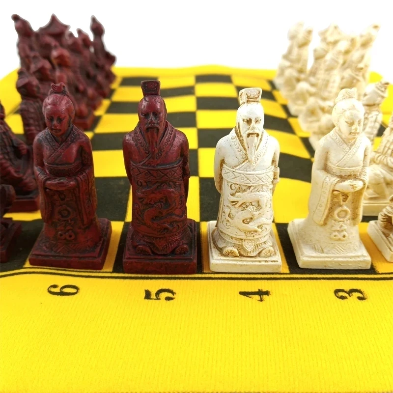 New Chess Games Set Table Synthetic Leather Chessboard Resin Pieces China Terracotta Warriors Modeling | Спорт и развлечения
