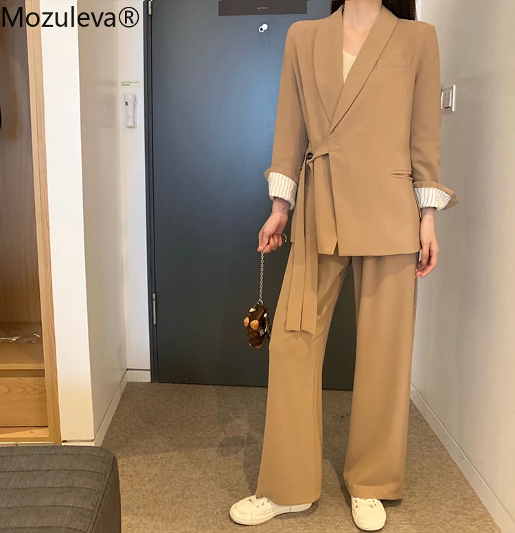 Mozuleva винтажный свободный брючный костюм для женщин на шнуровке куртка и прямые