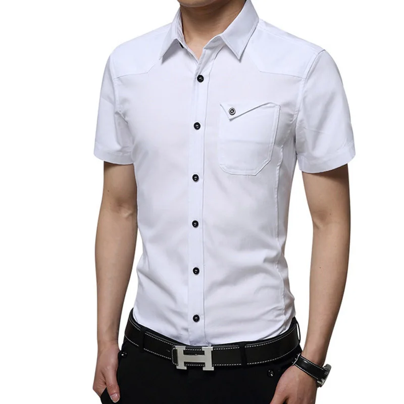 Hot Sale Men's Shirt Short Sleeve 2020 New Arrival Fashion Male Cotton Slim Fit Military Casual Business Shirts Epaulette Pocket | Мужская