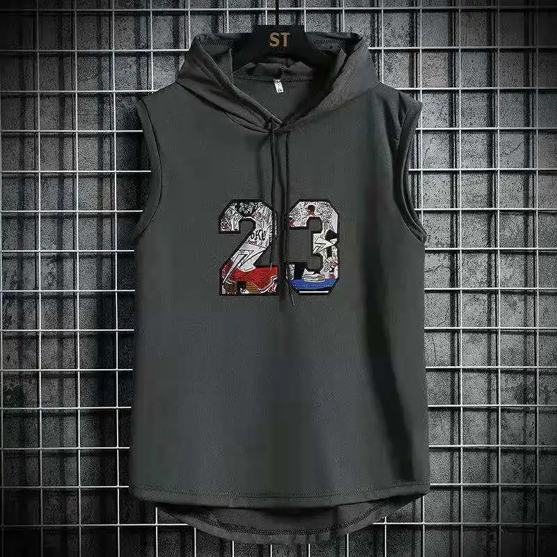 Летняя мужская майка с капюшоном без рукавов для бодибилдинга тренажерного зала