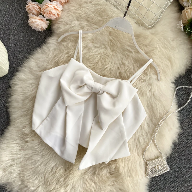 

Crop Tops Womens Lovely Chic Tops Women Bow Solid Camis Cute Kwaii Newest Summer Sexy Slim Sleeveless Camisole Fashionable Sweet