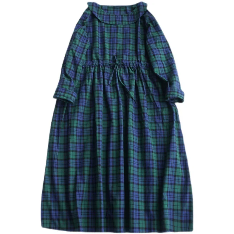 

Mori Girl Literary Front Back Collar Waist Dress 100% Cotton Long-Sleeve A-Line Loose Thin Spring New Knee Dress