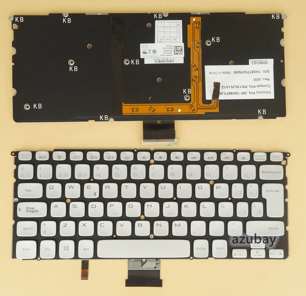 Клавиатура с испанской раскладкой для ноутбука DELL XPS 14z L412z 15z L511z серебристая без