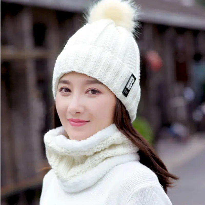 Женская зимняя шапка-шейный платок 2 шт. уличный теплый вязаный головной убор