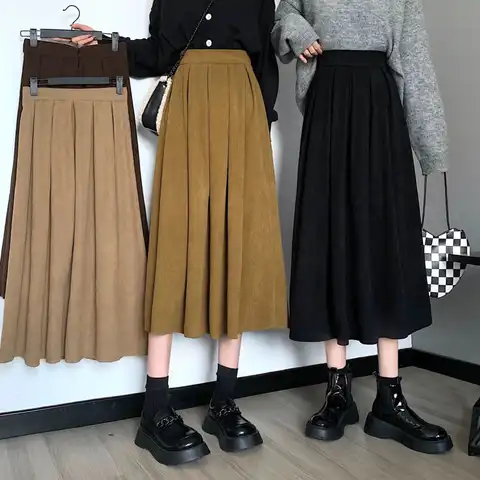 Women's Skirts Harajuku High Waist Vintage 2023 Fashion Korean Style Solid Elegant Basic All-match Soft A-line Long Skirt