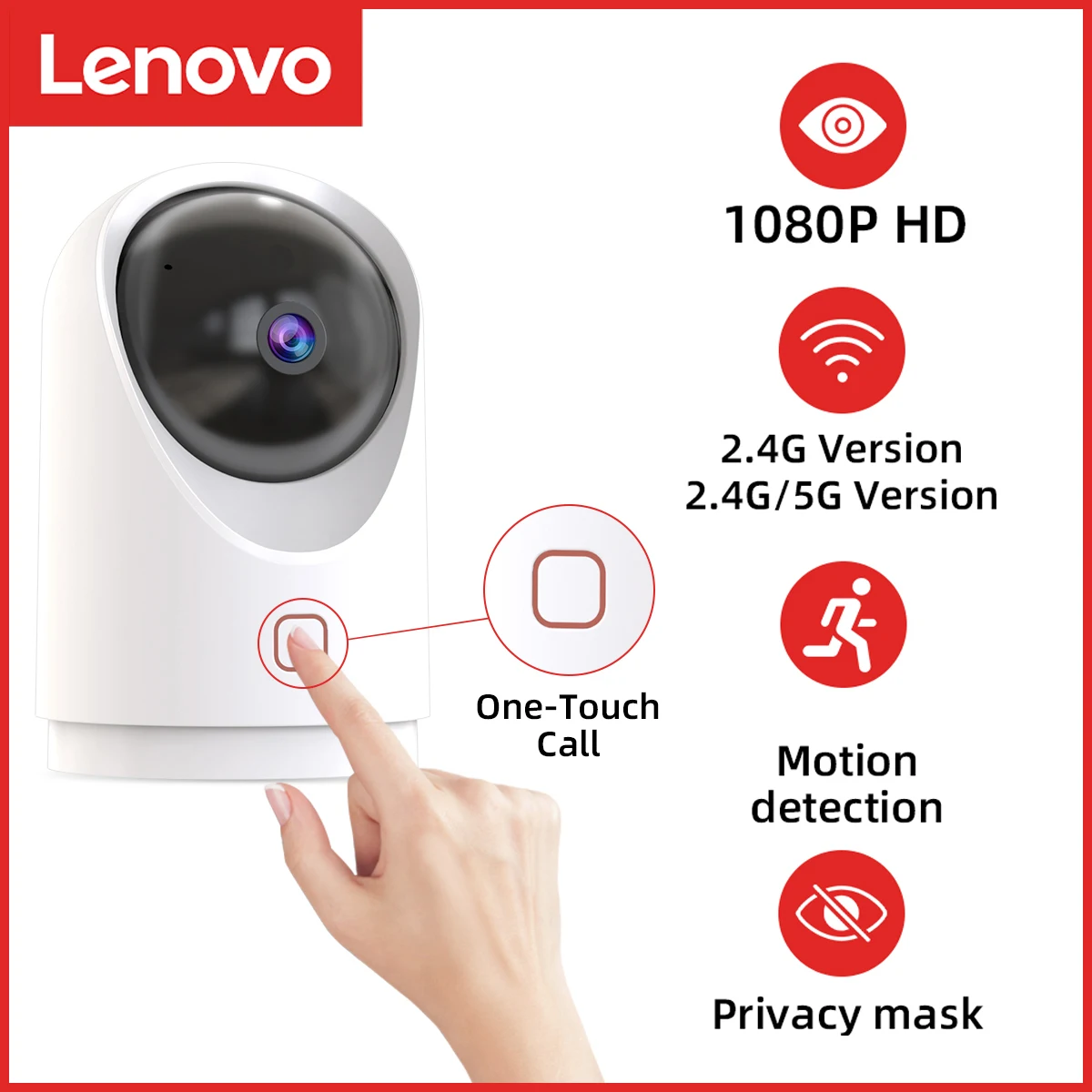 

Умная Двухдиапазонная IP-камера Lenovo, 2,4G/телефон, Wi-Fi, 1080P
